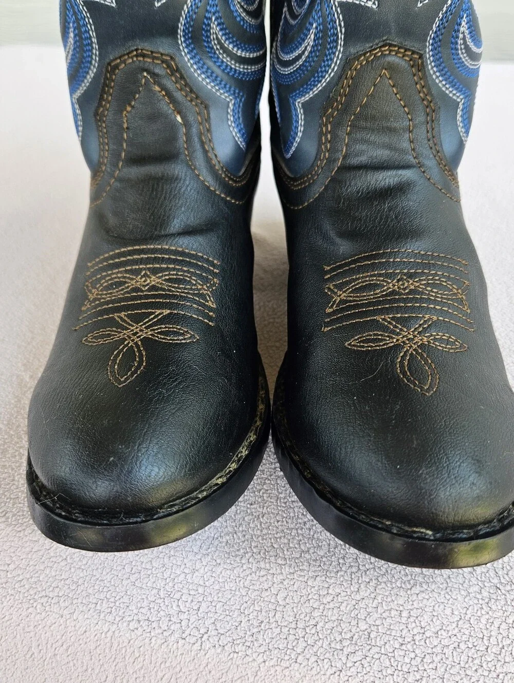 Smoky Mountain Monterey Western Cowboy Boots Youth SZ 2 Black Blue Pointed Toe